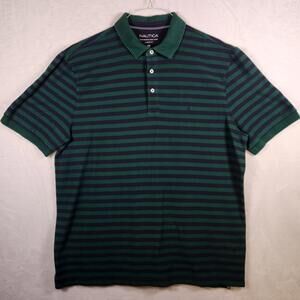 Nautica Performance Deck Polo Green Blue Striped Size 2XL‎ Classic Fit